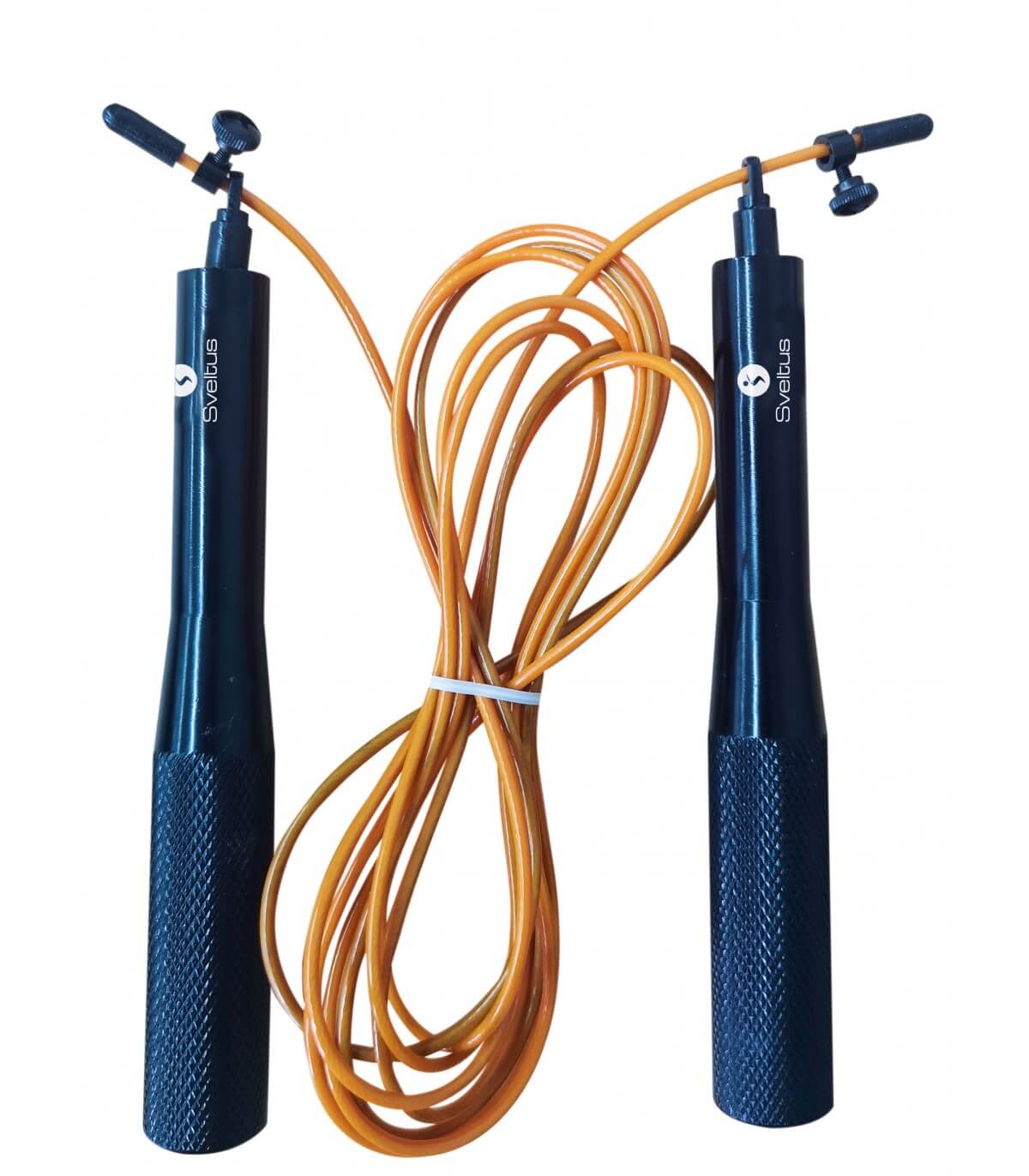 Cuerda para saltar ajustable con empuñaduras de aluminio. Color naranja