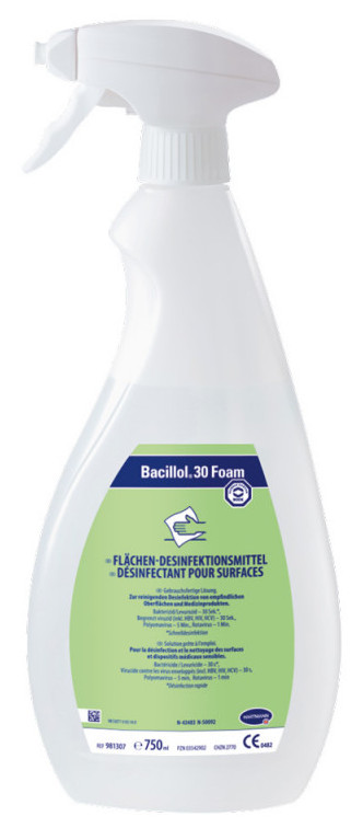 Desinfectante de acción rápida Bacillol 30 Foam para superficies sensibles. Botella 750ml con pulverizador