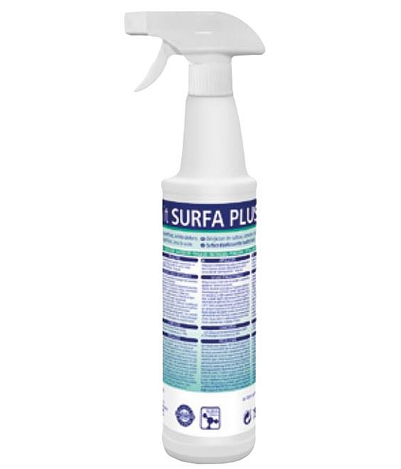 Desinfectante sin aclarado para superficies e instrumental, Sanit Surfa Plus. Botella de 750ml con pulverizador