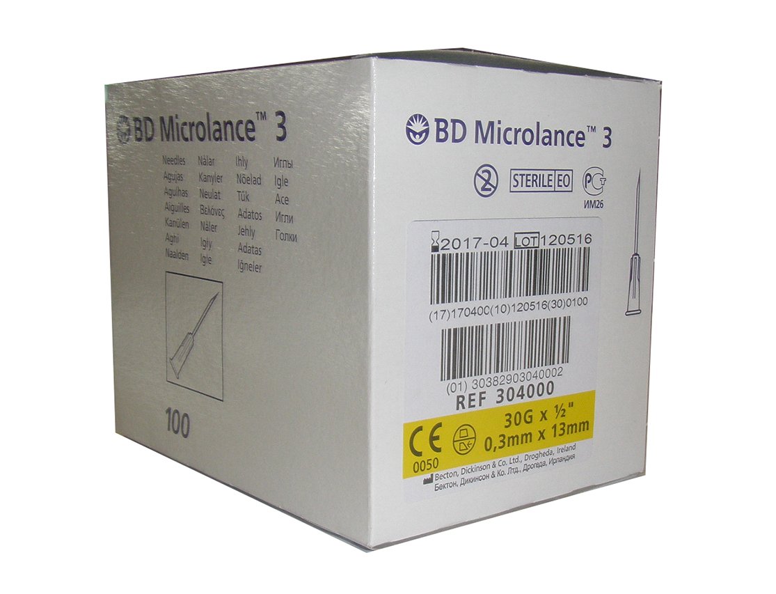 Aguja hipodérmica BD Microlance 0,3 mm x 13 mm. 30G  1/2 Caja de 100
