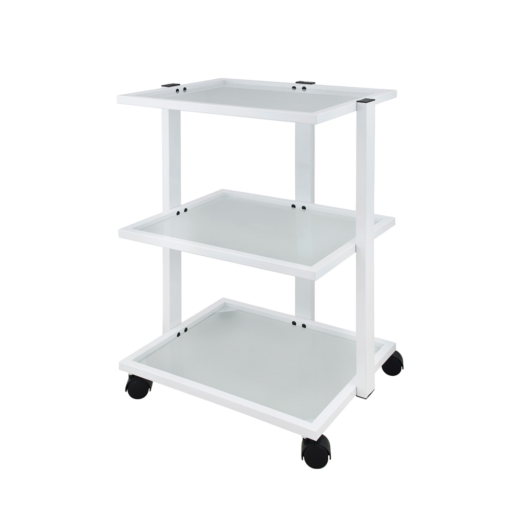 Carrito auxiliar metálico blanco tres estantes con ruedas 46x31x78h cm