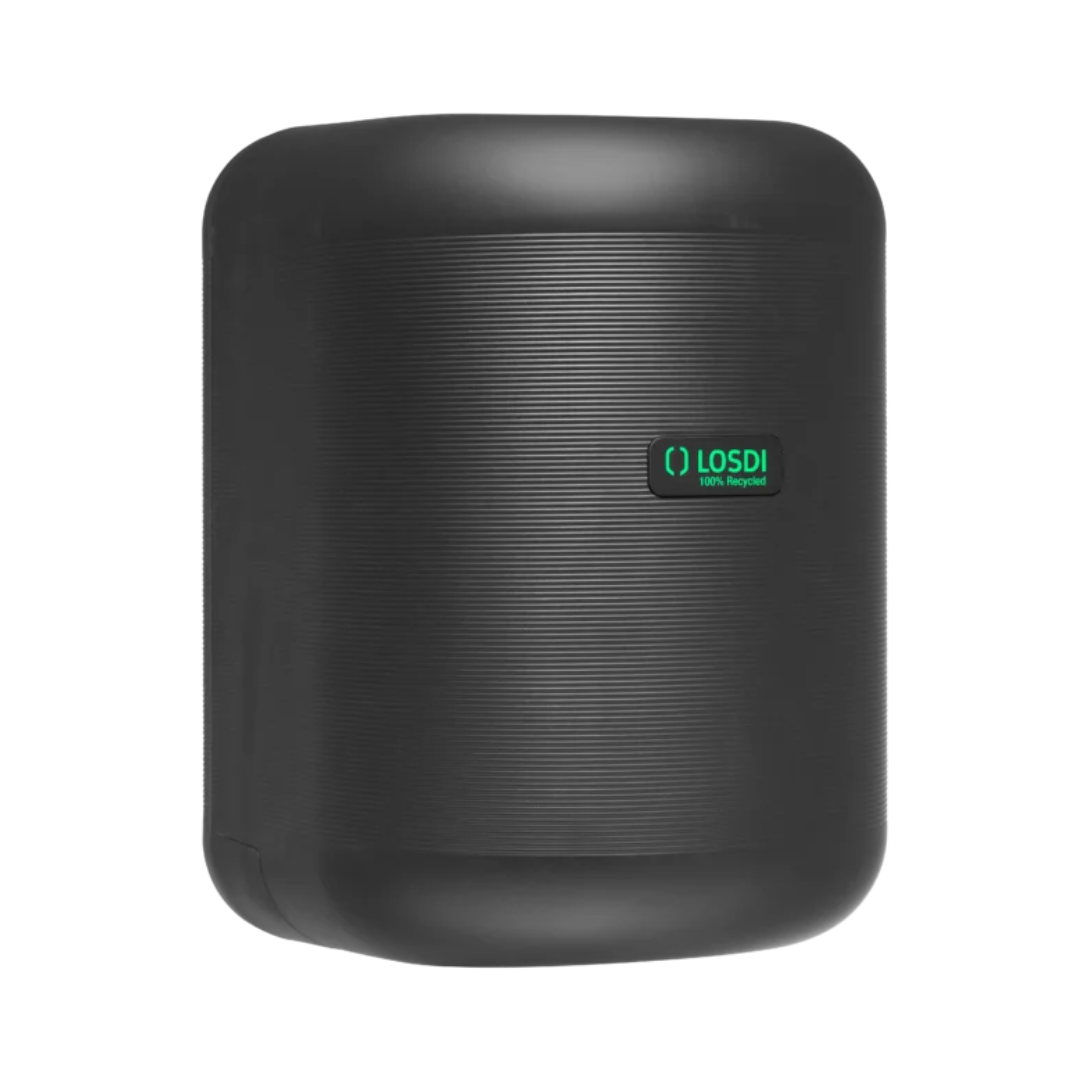 Distributeur de papier de type mèche en plastique recyclé pour rouleaux de Ø 210 x 220 mm. Couleur noir mat.