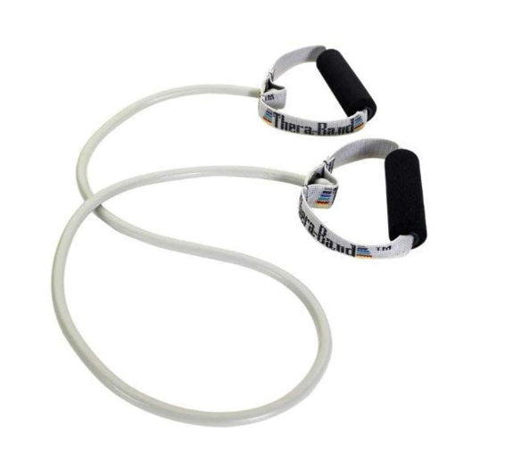 Ejercitador elástico Theraband con asa PVC.Plata-Atlética. 1.27m. Ejercitador elástico Theraband con asa PVC.Plata-Atlética. 1.27m.