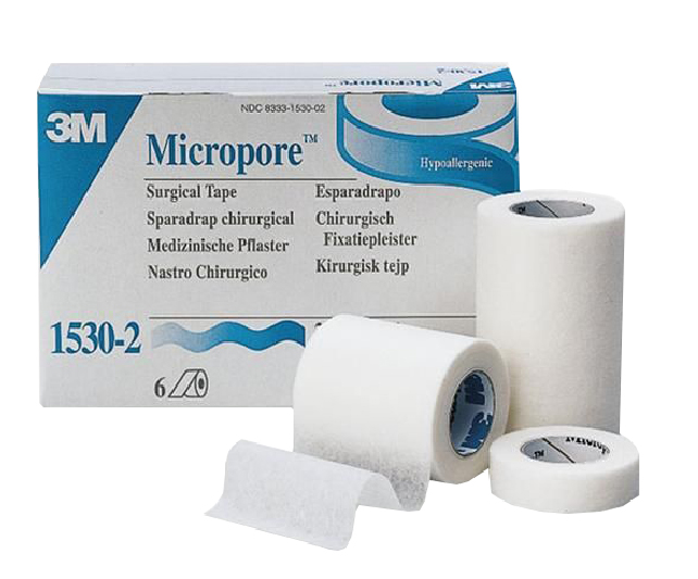 Esparadrapo Micropore 7,5 cm x 9,1 m . Color blanco. Caja de 4 unidades