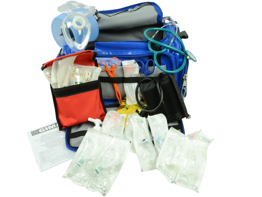 Kit de emergencia en bolsa azul, 35 x 45 x 21 cm. Sin aspirador manual