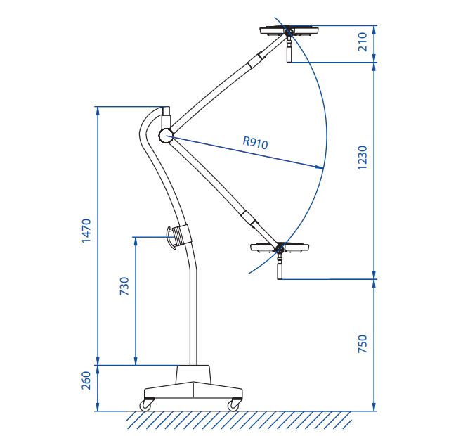 Lámpara de cirugía LED 130 Dental, 65.000lux a 1m, Dr Mach. Base rodable Lámpara de cirugía LED 130 Dental, 65.000lux a 1m, Dr Mach. Base rodable
