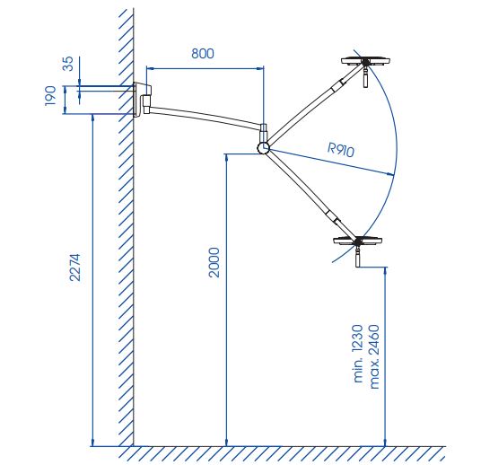 Lámpara de cirugía LED 130 Plus, 100.000 lux, Dr.Mach. Soporte a pared Lámpara de cirugía LED 130 Plus, 100.000 lux, Dr.Mach. Soporte a pared
