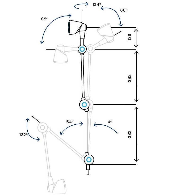 Lámpara de examen Alfa Fix, 70.000lux a 50cm. Anclaje a pared Lámpara de examen Alfa Fix, 70.000lux a 50cm. Anclaje a pared