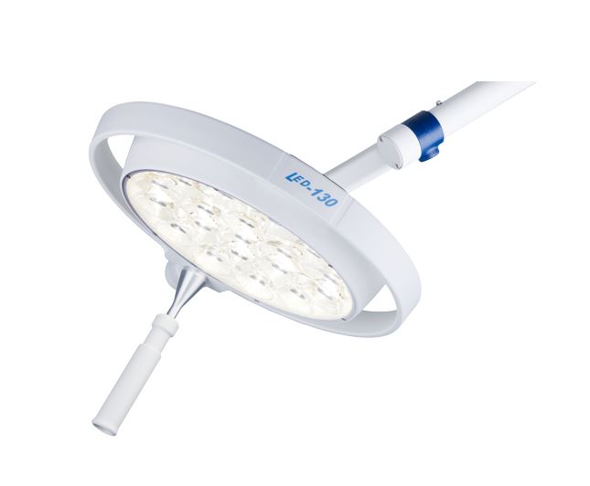 Lámpara de exploración LED 130, 60.000 lux, Dr.Mach. Base rodable y brazo corto Lámpara de exploración LED 130, 60.000 lux, Dr.Mach. Base rodable y brazo corto