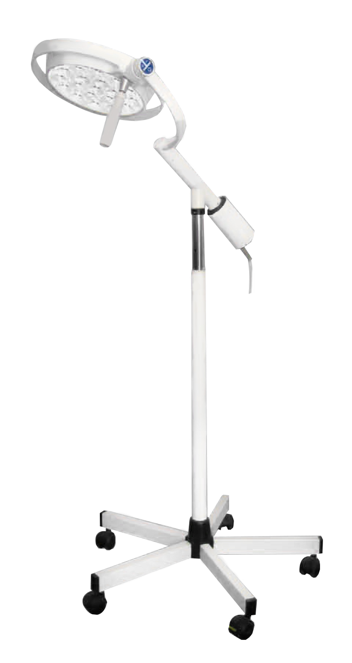 Lámpara de exploración LED 130, 60.000 lux, Dr.Mach. Base rodable y brazo corto Lámpara de exploración LED 130, 60.000 lux, Dr.Mach. Base rodable y brazo corto