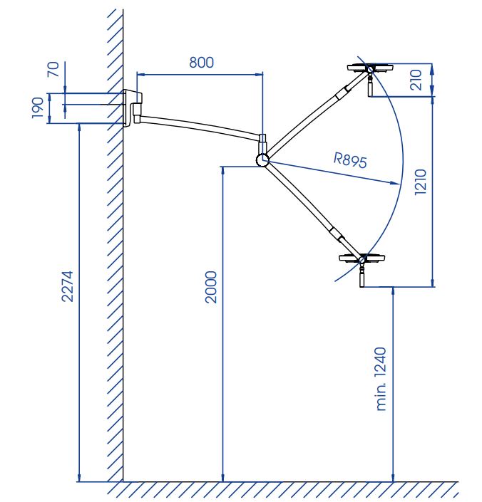 Lámpara LED 120F, 50.000 lux, Dr.Mach. Soporte a pared Lámpara LED 120F, 50.000 lux, Dr.Mach. Soporte a pared
