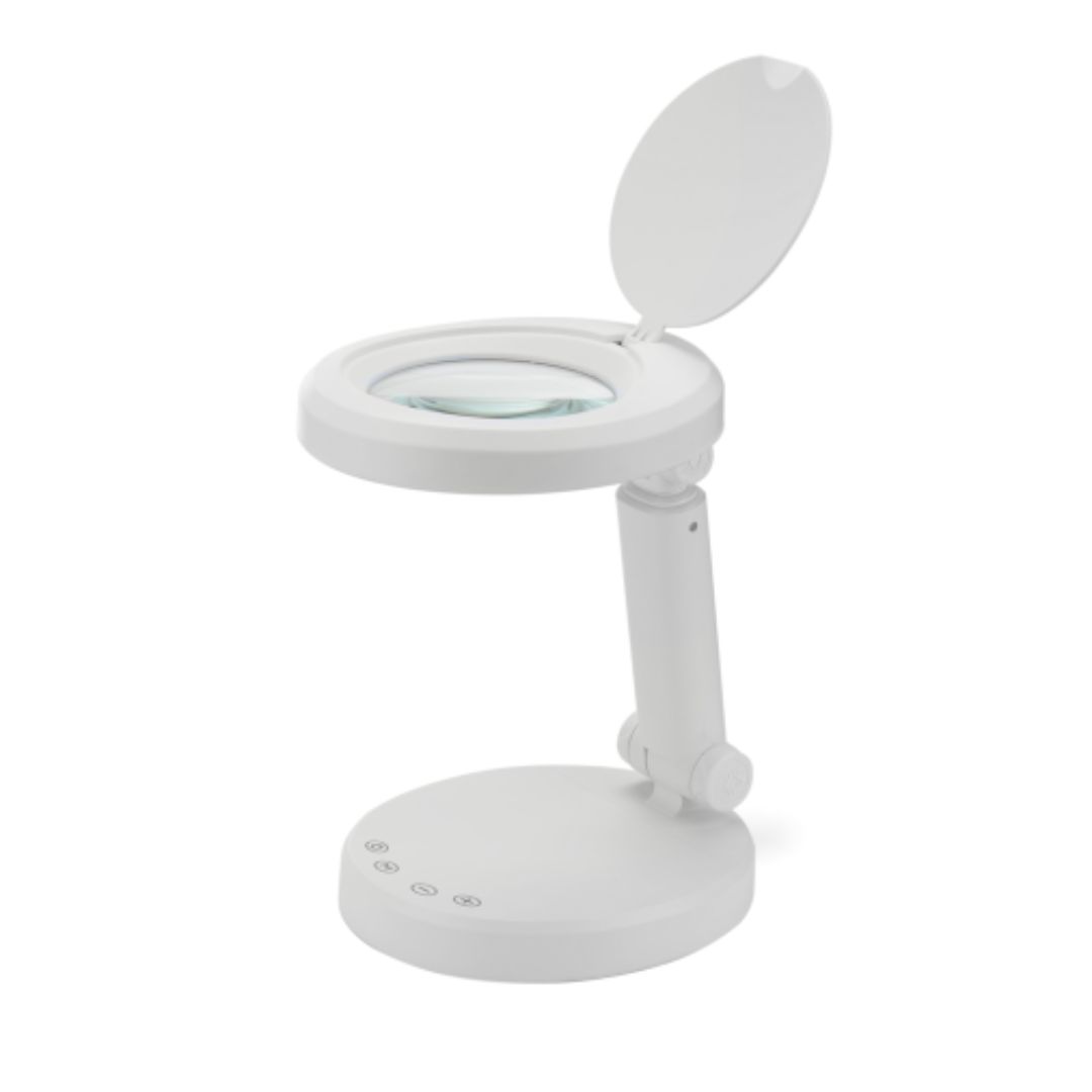 Lámpara LED de sobremesa con lupa Lámpara LED de sobremesa con lupa