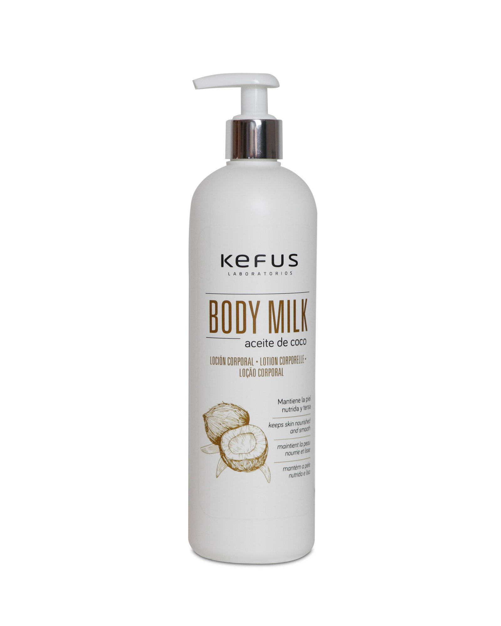 Loción corporal Body Milk Aceite de coco Kefus. 500 ml