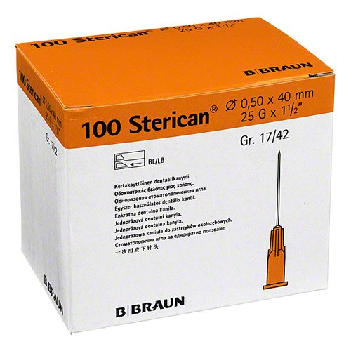 Aguja hipodérmica Sterican 25G x 1 y 1/2", 0,50 x 40 mm. Caja de 100