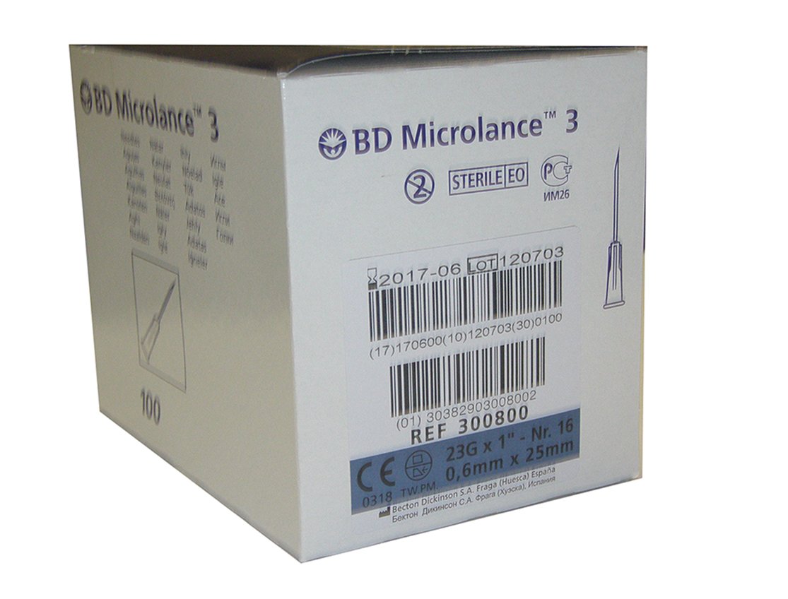 Aguja hipodérmica BD Microlance 0,6 mm x 25 mm. 23G X 1 Caja de 100