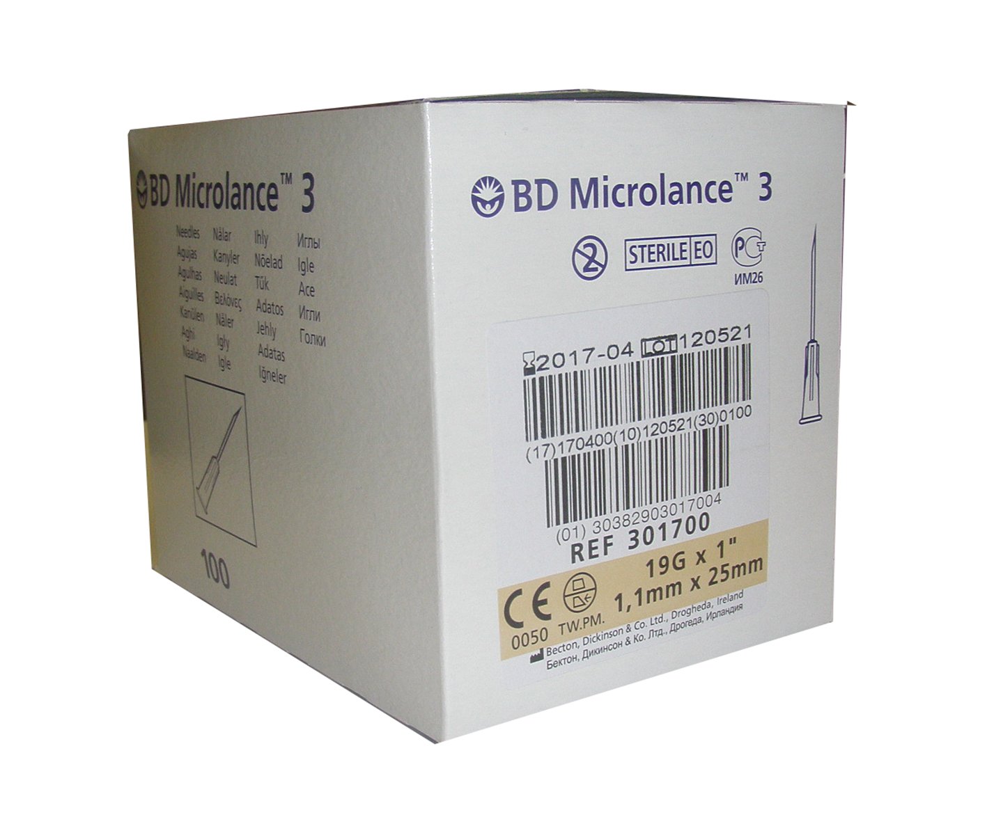 Aguja hipodérmica BD Microlance 1,1 mm x 25 mm 19G X 1. Caja de 100