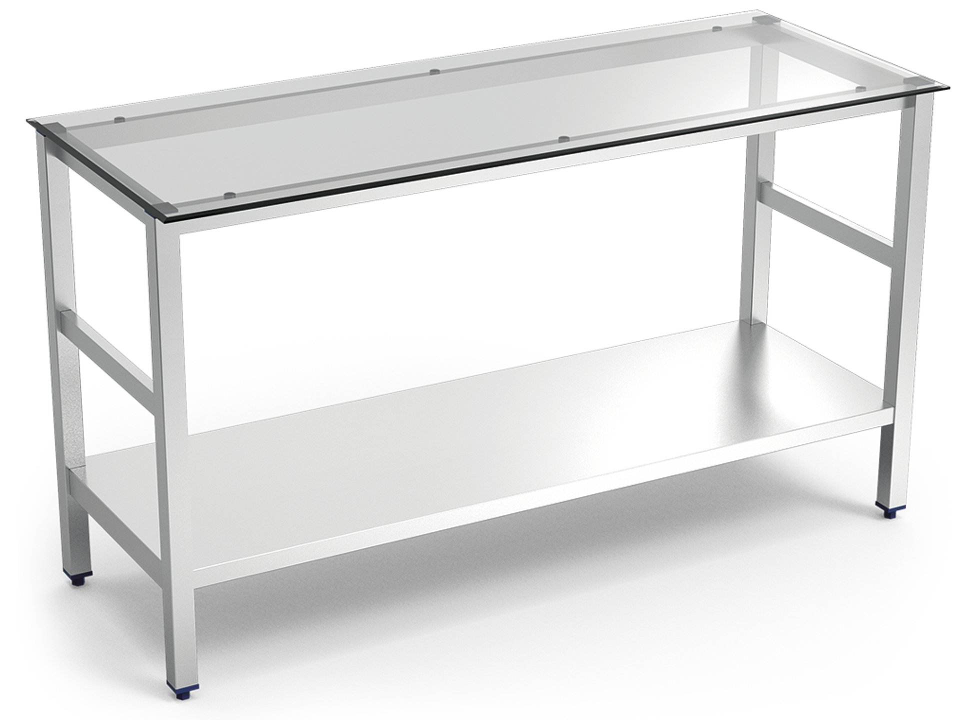 Mesa de trabajo de acero inoxidable con encimera de cristal. Varias medidas Mesa de trabajo de acero inoxidable con encimera de cristal. Varias medidas