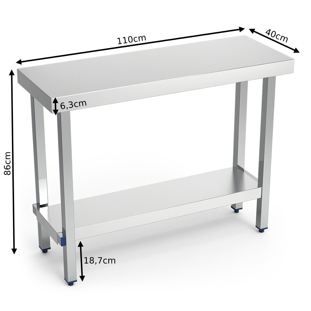 Mesa de trabajo plegable de acero inoxidable con entrepaño, 110x40x86cm Mesa de trabajo plegable de acero inoxidable con entrepaño, 110x40x86cm