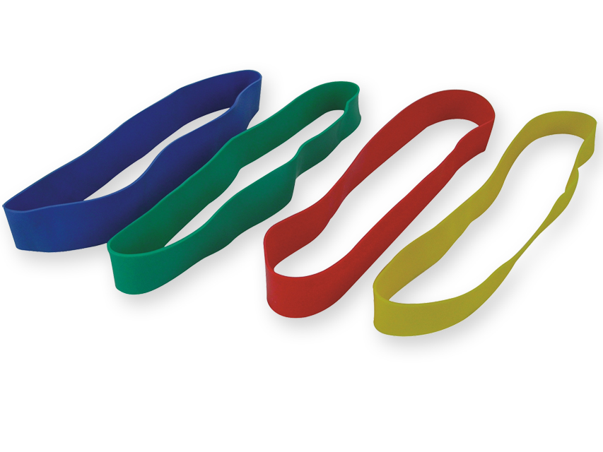 Pack de 4 bandas elásticas de látex, varios colores y niveles de resistencia