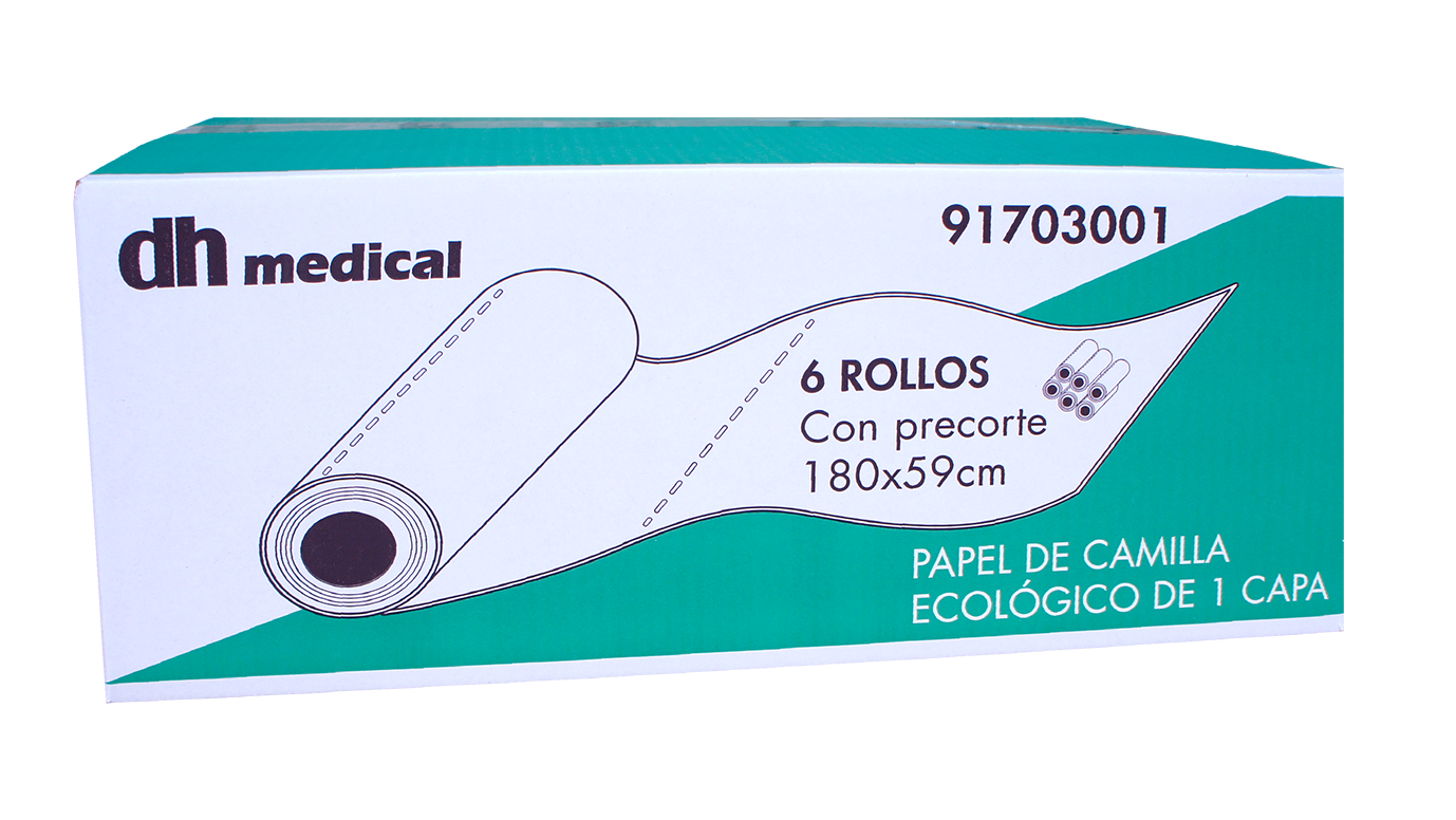 Papel de camilla crepado ecológico DH Medical, 1 capa con precorte a 180 cm