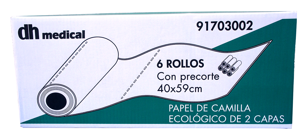 Papel de camilla gofrado ecológico DH Medical, 2 capas con precorte a 40 cm