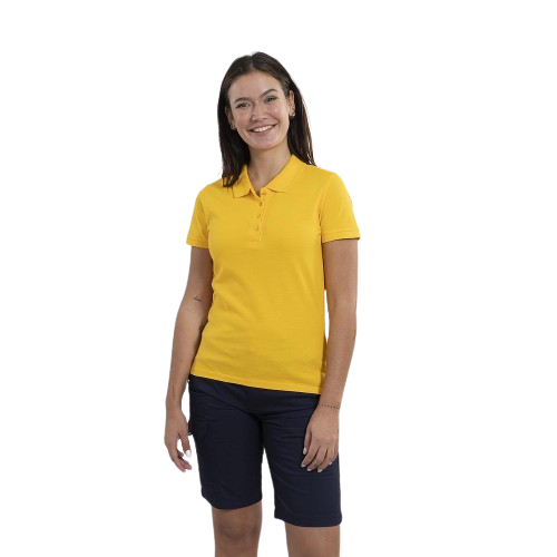 Women's short sleeve polo shirt. Various sizes and colors.