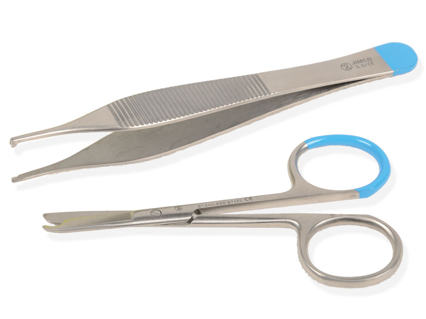 Set de suturas estéril con pinza Adson y tijeras para ligaduras Spencer Set de suturas estéril con pinza Adson y tijeras para ligaduras Spencer
