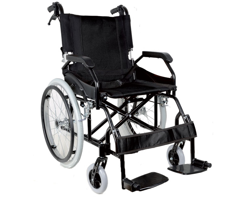 Silla de ruedas plegable con reposapiés abatible y asiento de 46 cm de ancho Silla de ruedas plegable con reposapiés abatible y asiento de 46 cm de ancho