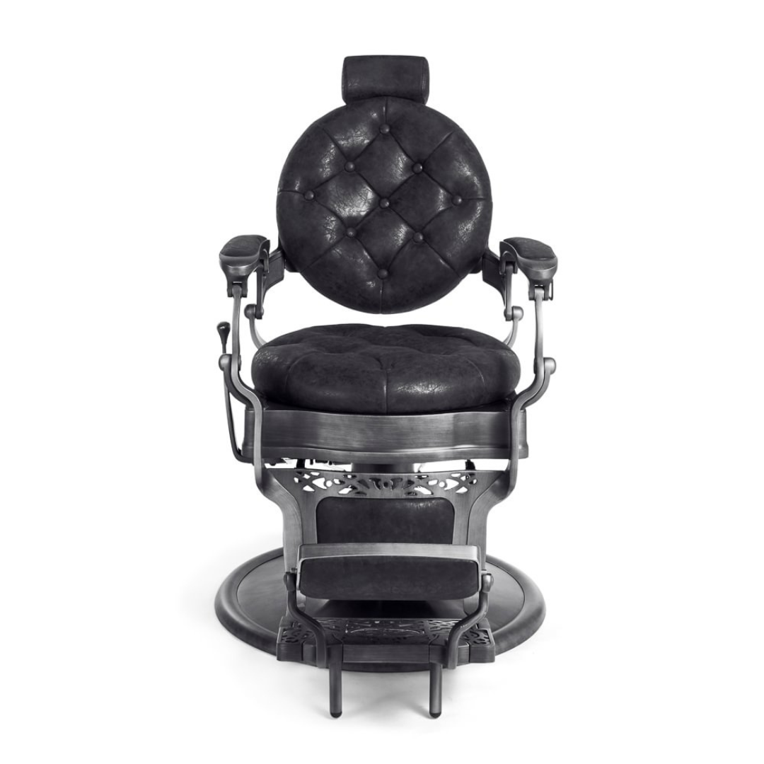 Fauteuil de barbier de style vintage avec pompe hydraulique et rembourrage effet usé. Plusieurs couleurs.