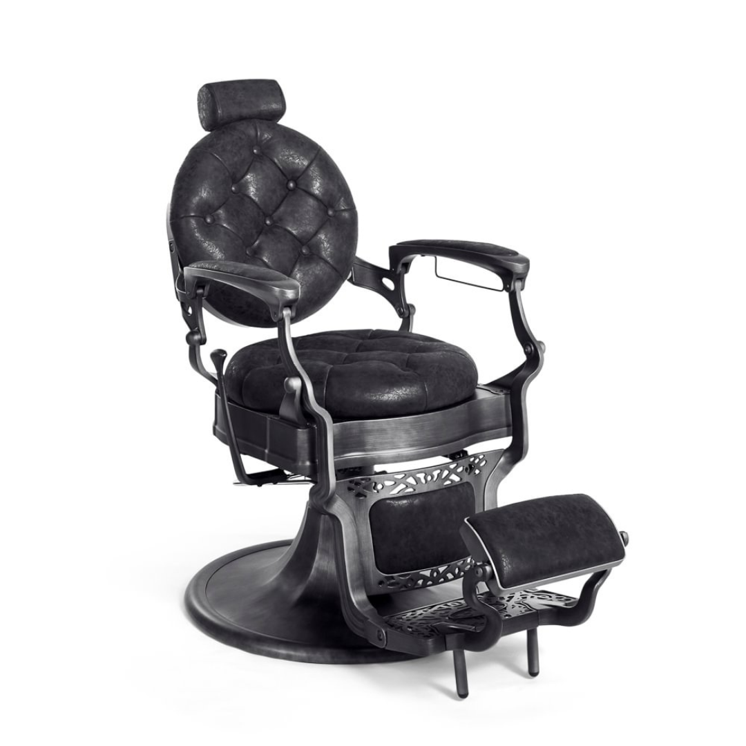 Fauteuil de barbier de style vintage avec pompe hydraulique et rembourrage effet usé. Plusieurs couleurs.