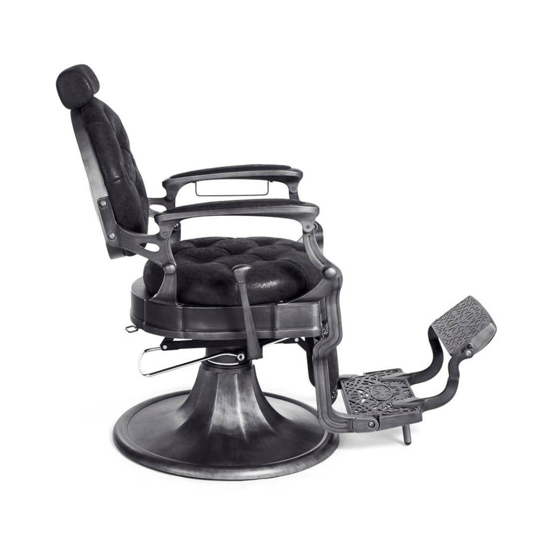Fauteuil de barbier de style vintage avec pompe hydraulique et rembourrage effet usé. Plusieurs couleurs.