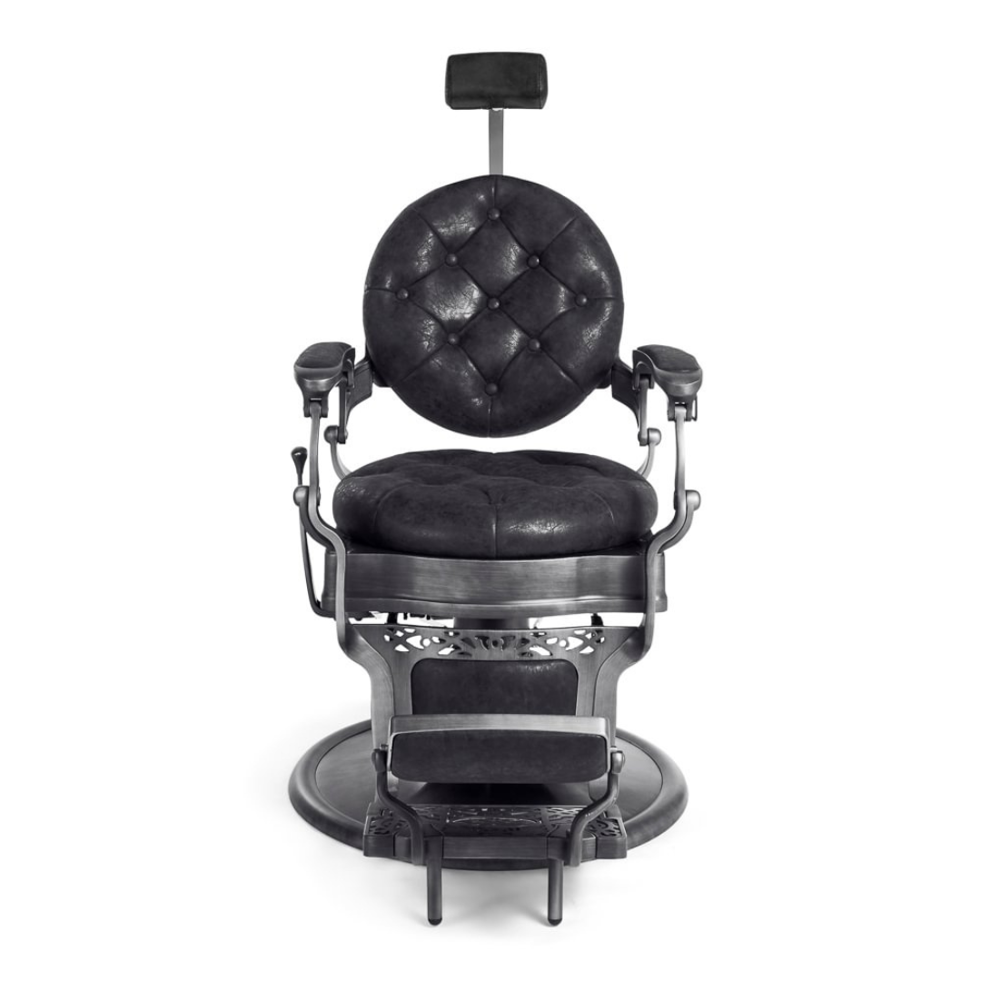 Fauteuil de barbier de style vintage avec pompe hydraulique et rembourrage effet usé. Plusieurs couleurs.