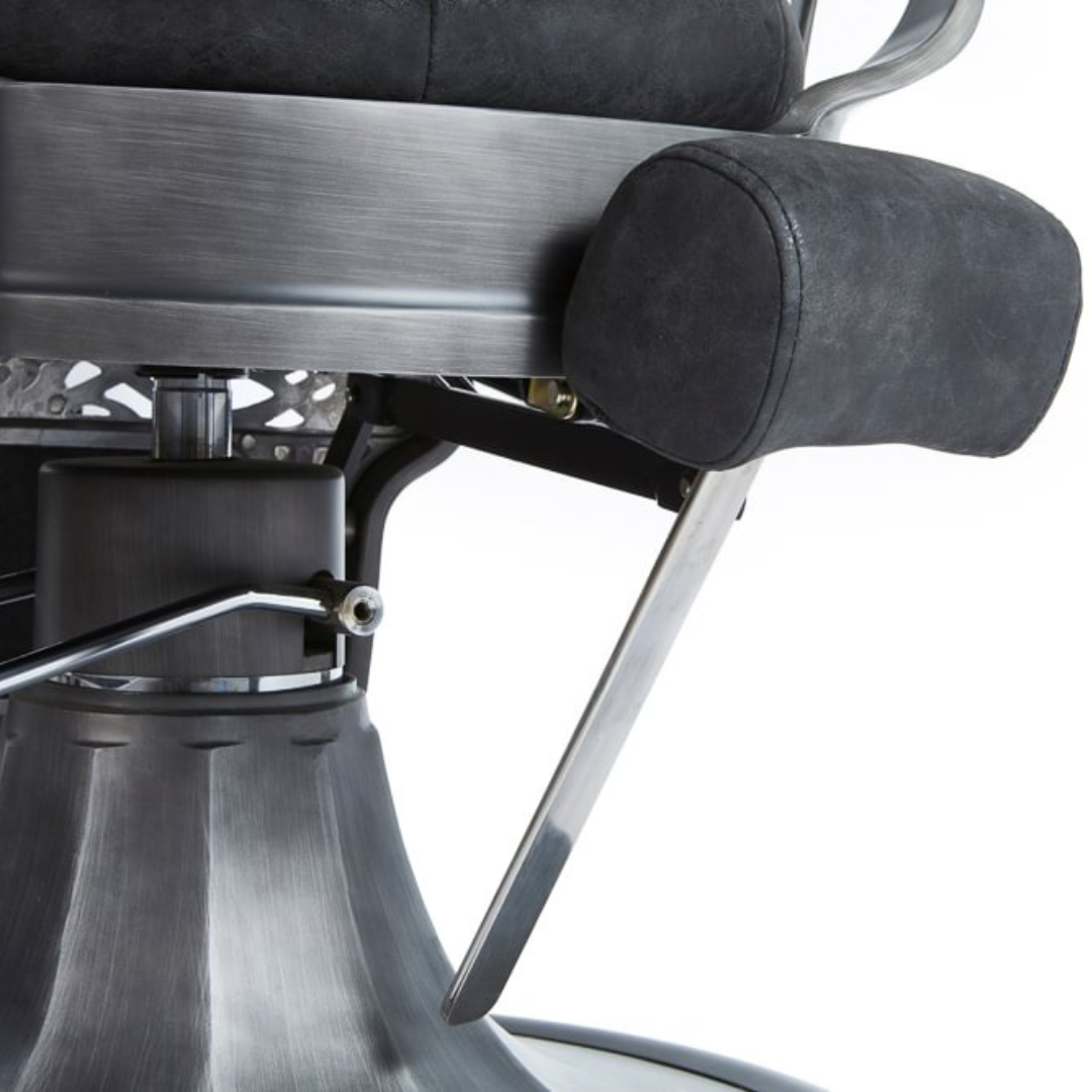 Fauteuil de barbier de style vintage avec pompe hydraulique et rembourrage effet usé. Plusieurs couleurs.
