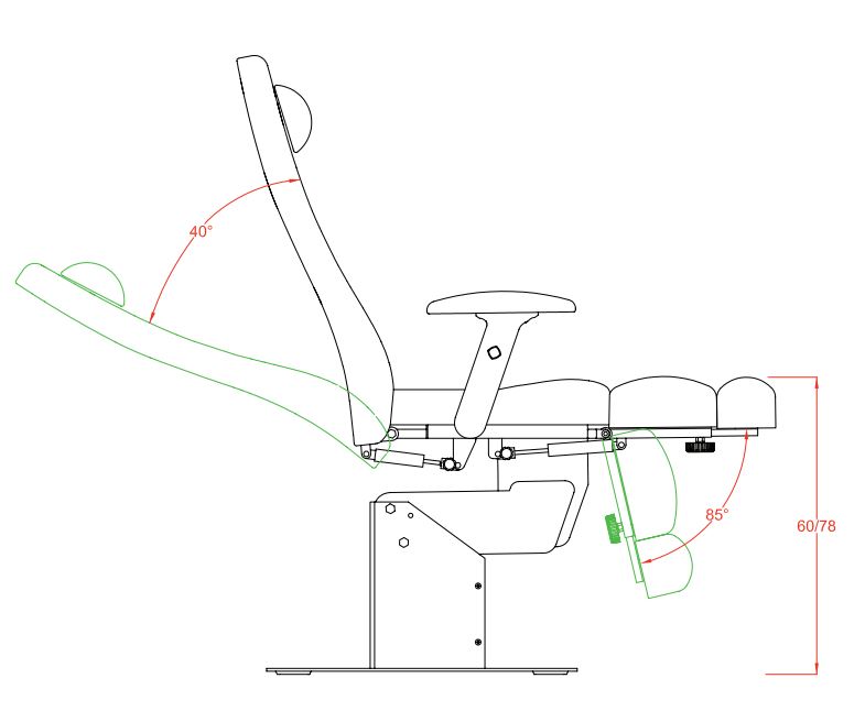 Sillón podología con motor que controla la altura. Respaldo y piernas independientes regulables por gas. Sillón podología con motor que controla la altura. Respaldo y piernas independientes regulables por gas.