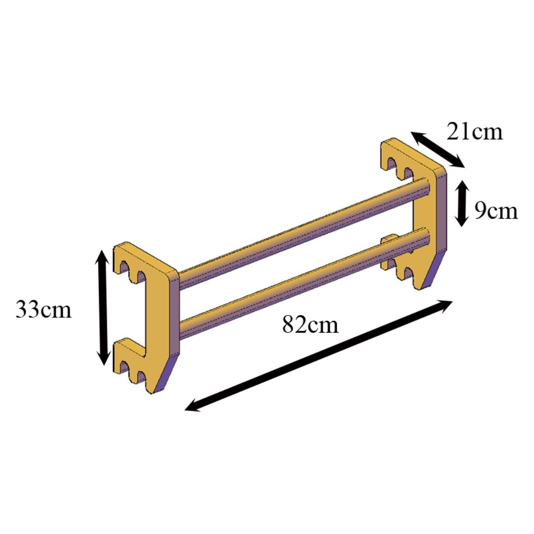 Soporte con barras adicionales para espaldera recta de madera con 17 peldaños Soporte con barras adicionales para espaldera recta de madera con 17 peldaños