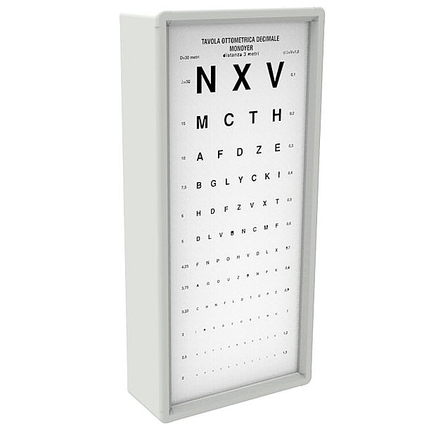 Tabla optométrica con luz para lectura a 3m, letras