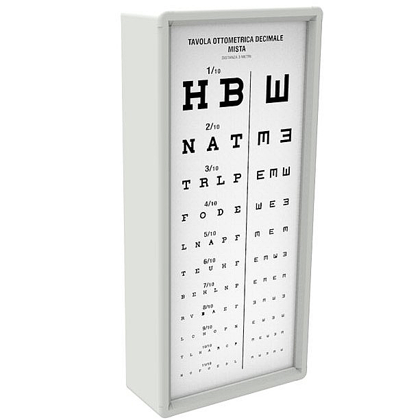 Tabla optométrica con luz para lectura a 3m, letras y números