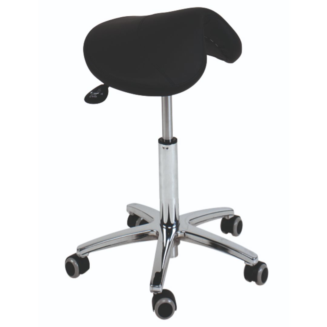 Pony stool with height adjustment 46-58cm via lever. Various colors.