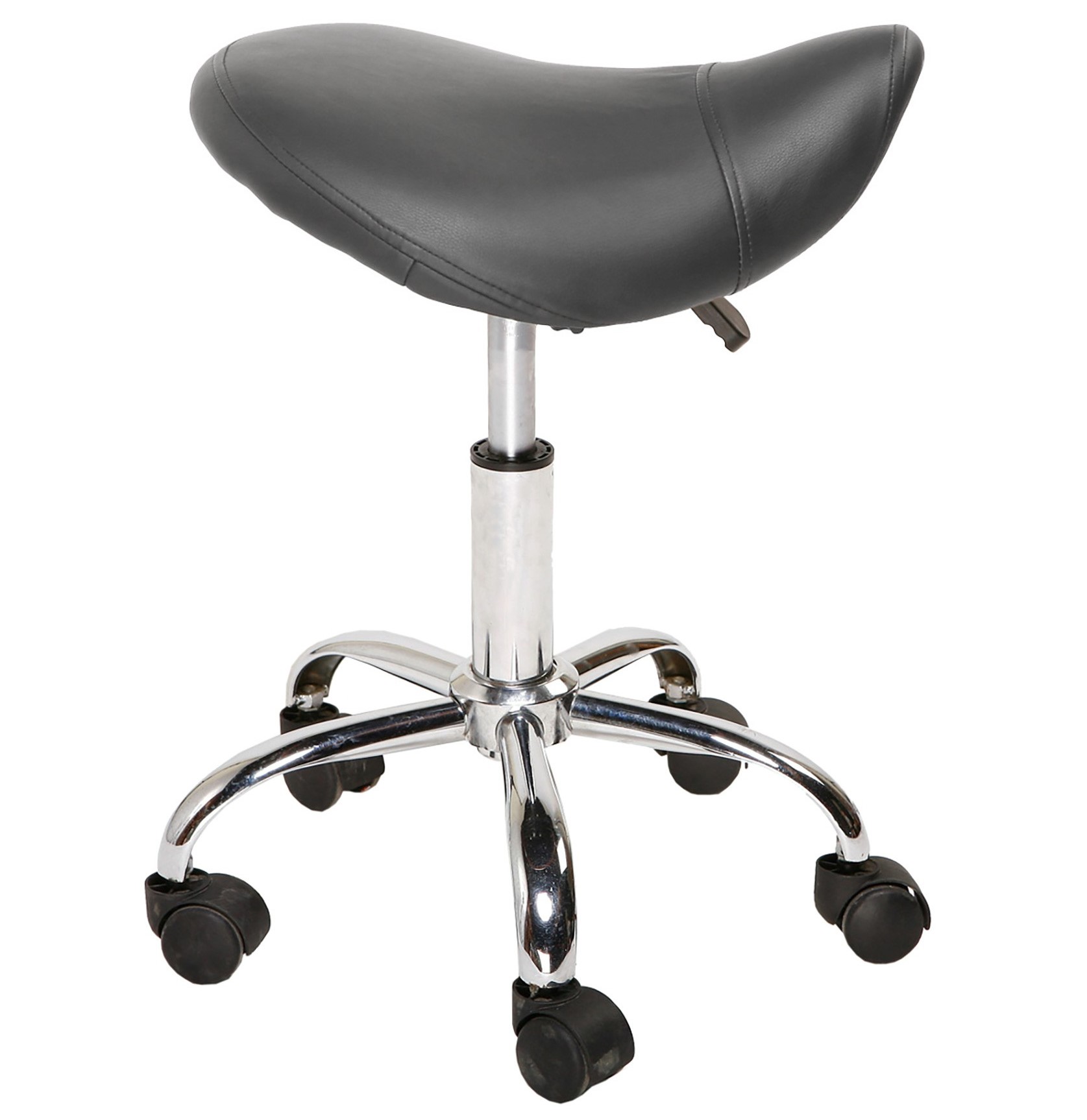 Pony style stool with chrome base, adjustable height. Various colors