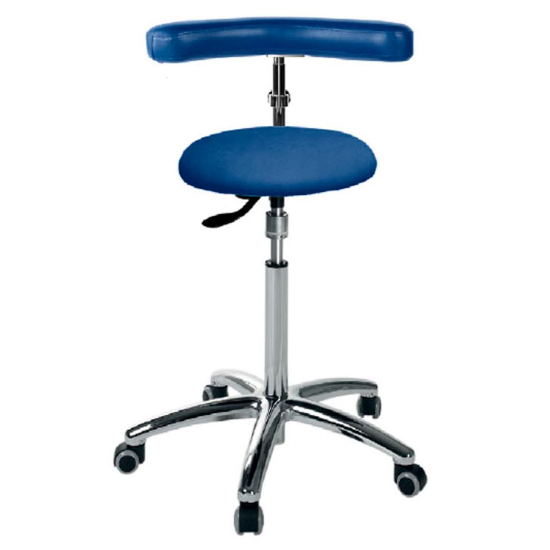 Circular stool with aluminum base and multifunctional arm. Various colors.