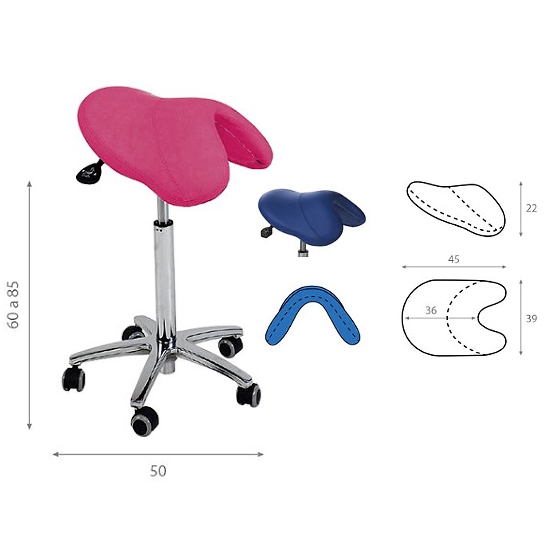 Tabouret de type poney avec réglage de hauteur 60-85cm par levier. Plusieurs couleurs