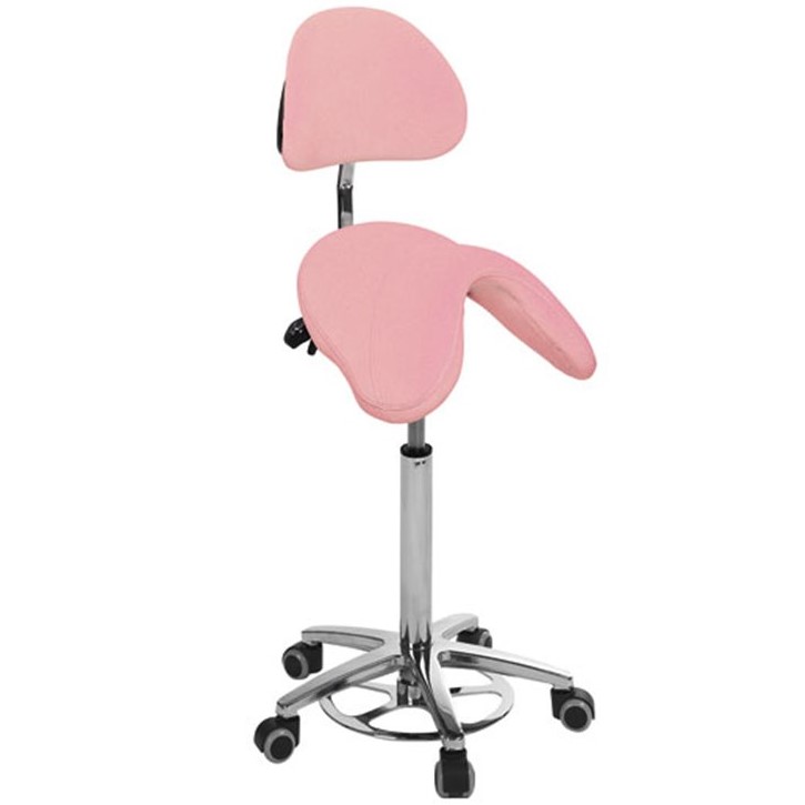 Pony style stool with height adjustment 60-85cm through ring and multi-position backrest. Various colors.