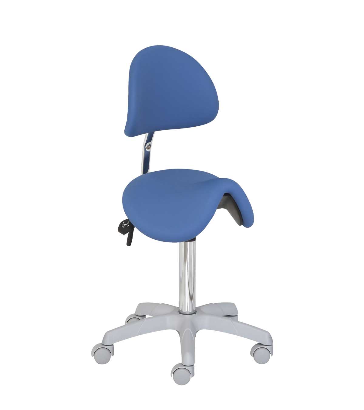 Tabouret type poney avec dossier et base en PVC. Plusieurs couleurs.