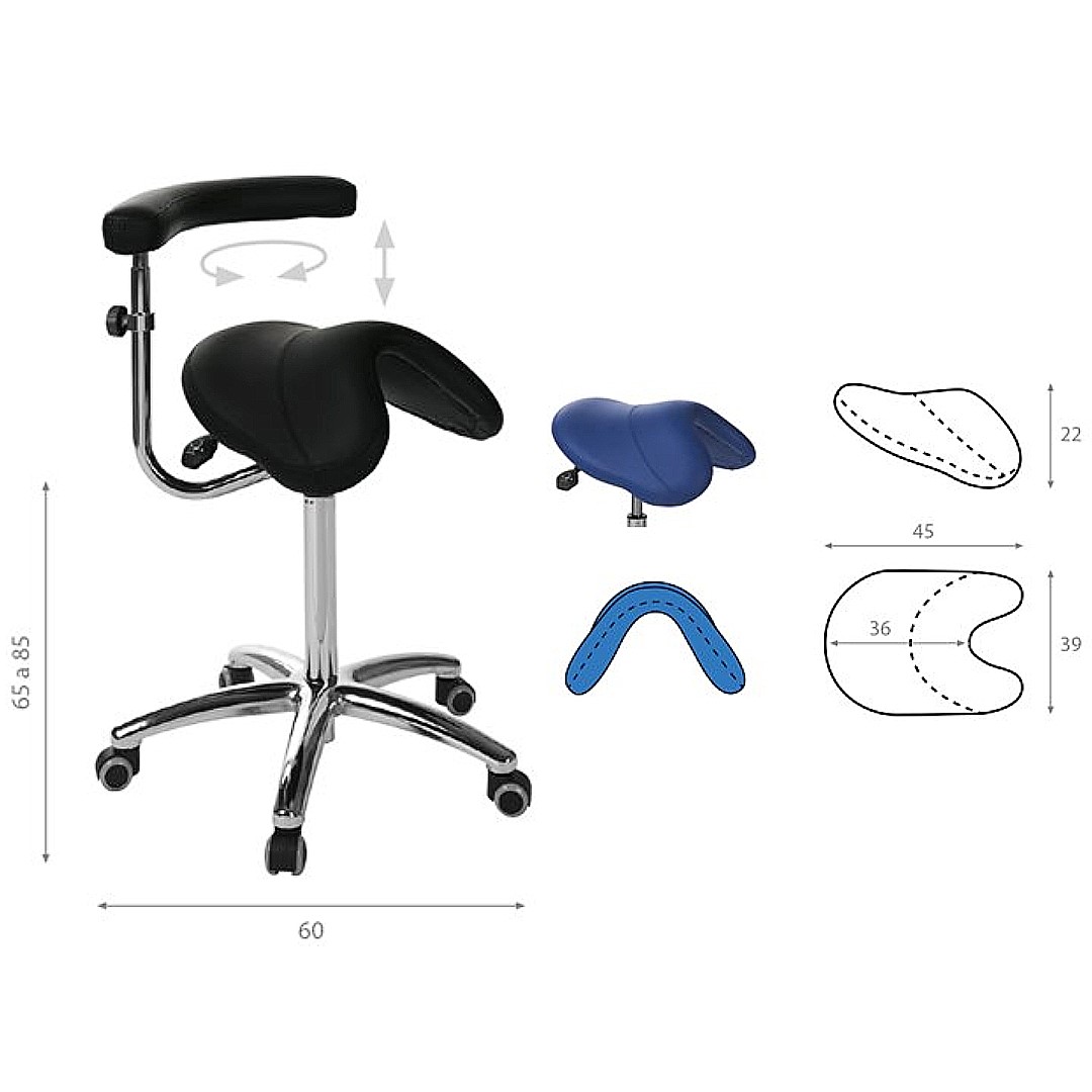 Tabouret de type poney sans dossier avec bras multifonction. Plusieurs couleurs