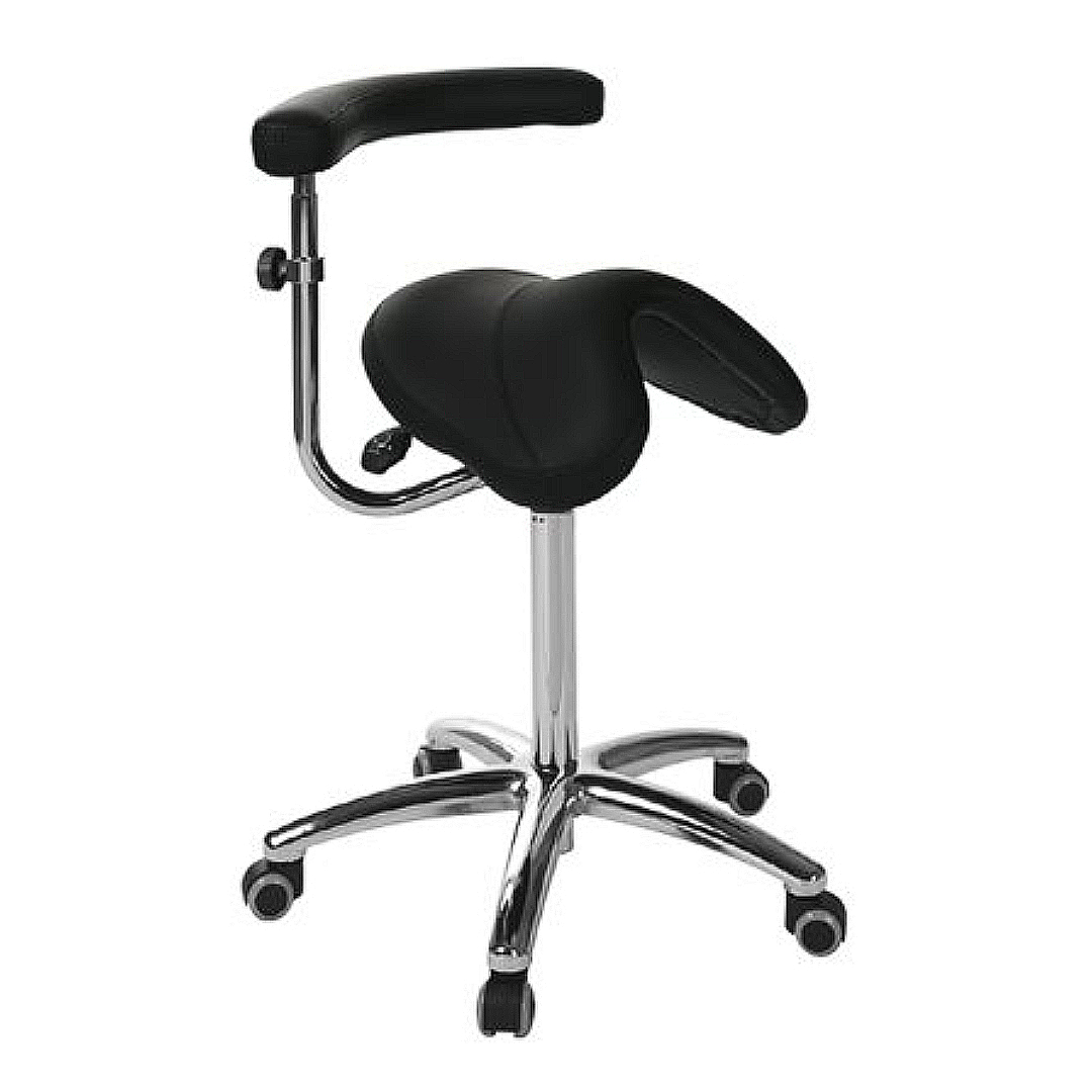Tabouret de type poney sans dossier avec bras multifonction. Plusieurs couleurs