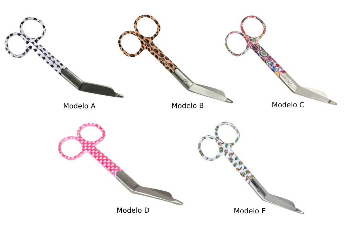 Tijeras para vendajes estampadas, 14cm de longitud. Varios modelos Tijeras para vendajes estampadas, 14cm de longitud. Varios modelos