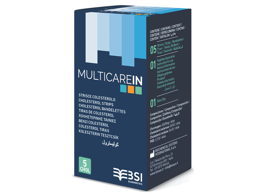 Tiras control colesterol para el dispositivo "Multicare In". Caja de 5 tiras + 1chip Tiras control colesterol para el dispositivo "Multicare In". Caja de 5 tiras + 1chip