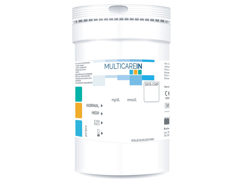 Tiras control glucosa para el dispositivo "Multicare In" (ref. 400123965/77/67). Caja de 50 tiras + 1chip