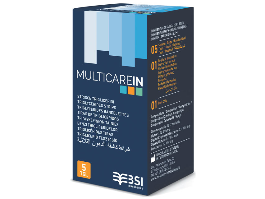 Tiras control triglicéridos pra el dispositivo "Multicare In". Caja de 5 tiras + 1chip Tiras control triglicéridos pra el dispositivo "Multicare In". Caja de 5 tiras + 1chip