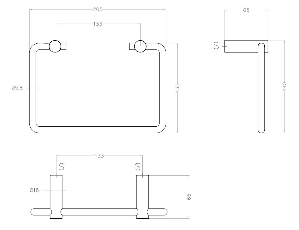 Toallero de anilla rectangular para adosar a la pared. Varios acabados Toallero de anilla rectangular para adosar a la pared. Varios acabados